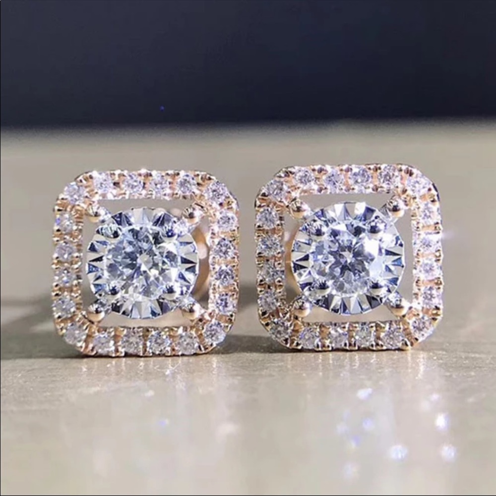 New Women’s Round Gems Diamond Earrings - Picture 7 of 10